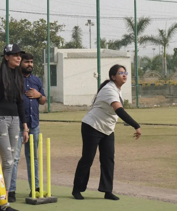 Focused batsman preparing for the next ball