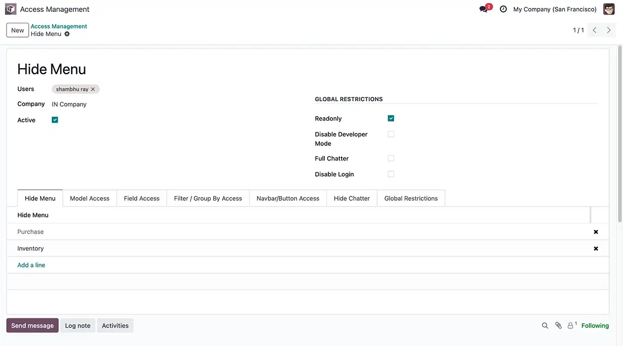 Menu Access Management