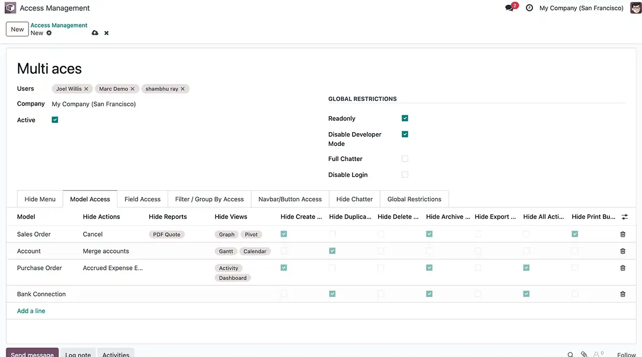 Multi Action View Access Management