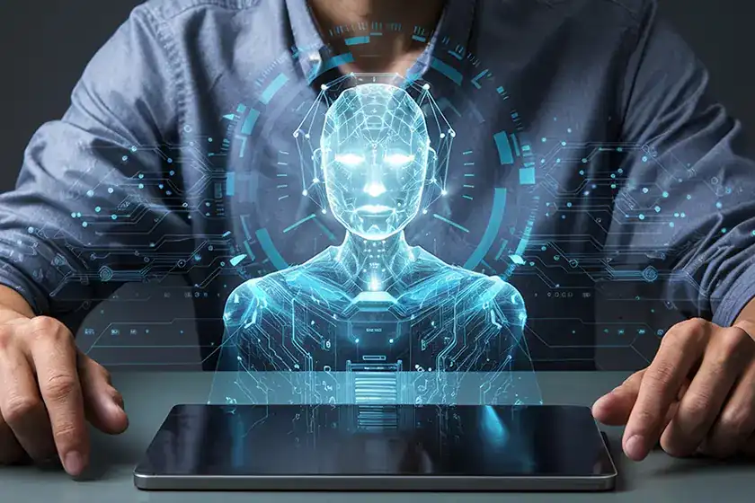 AI-driven NLP technology analyzing text and speech for business insights.