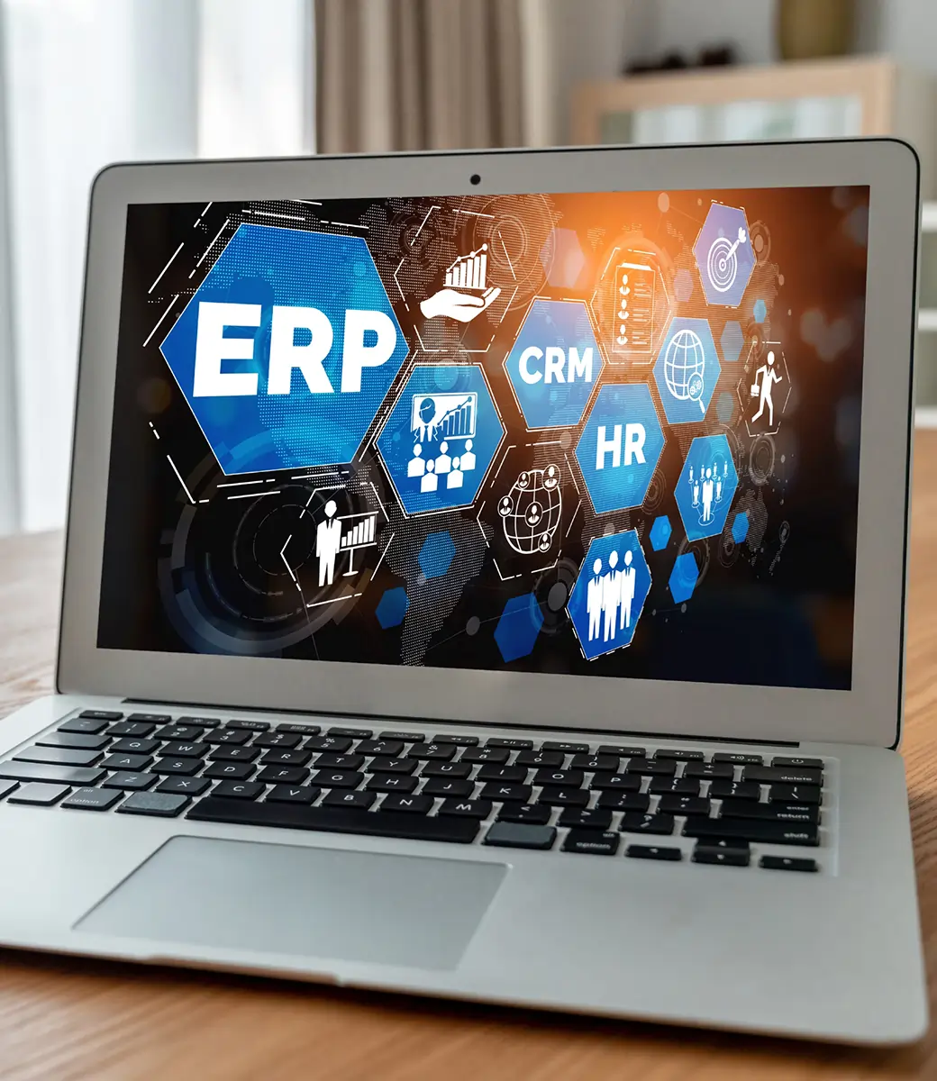 ERP (Enterprise Resource Planning) software interface on digital screen modern business solution for resource planning and management.
