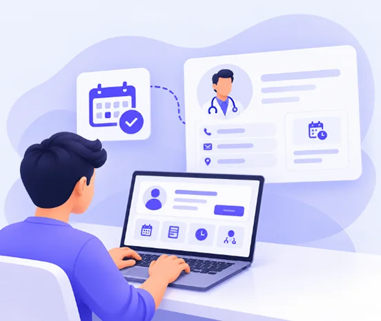 Patient portal displaying appointment history and online booking options.