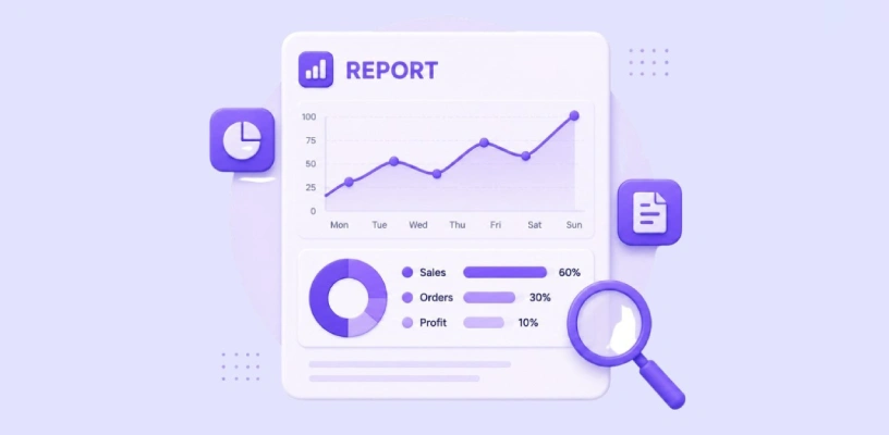 business report dashboard showing sales, orders, profit, and performance analytics