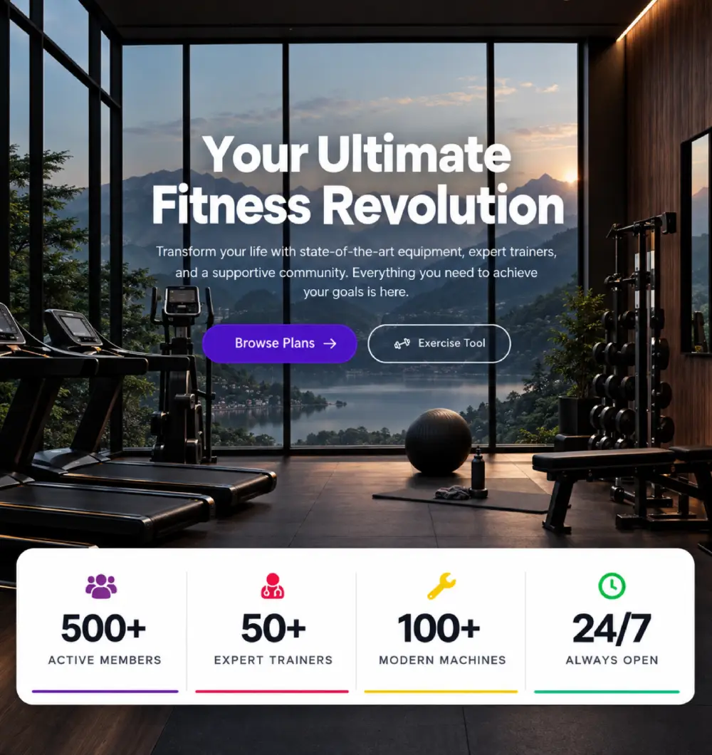 Gym website showcasing membership plans, active members , and active trainers