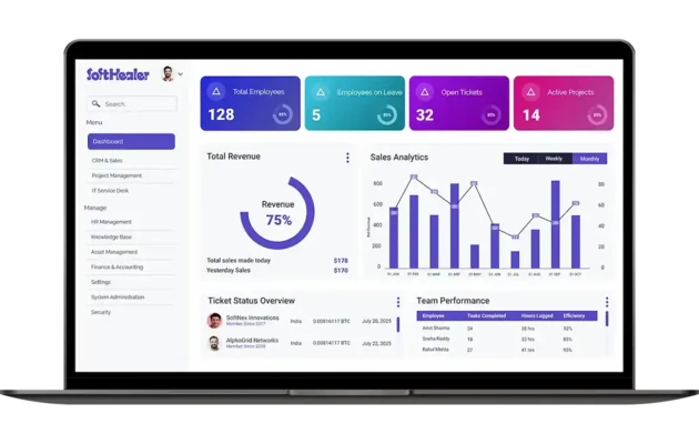 IT management System Dashboard with detailed analytics and reporting