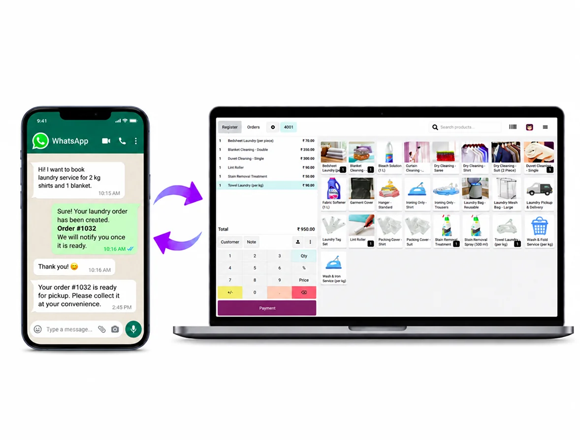 WhatsApp integration with laundry POS software for customer order communication