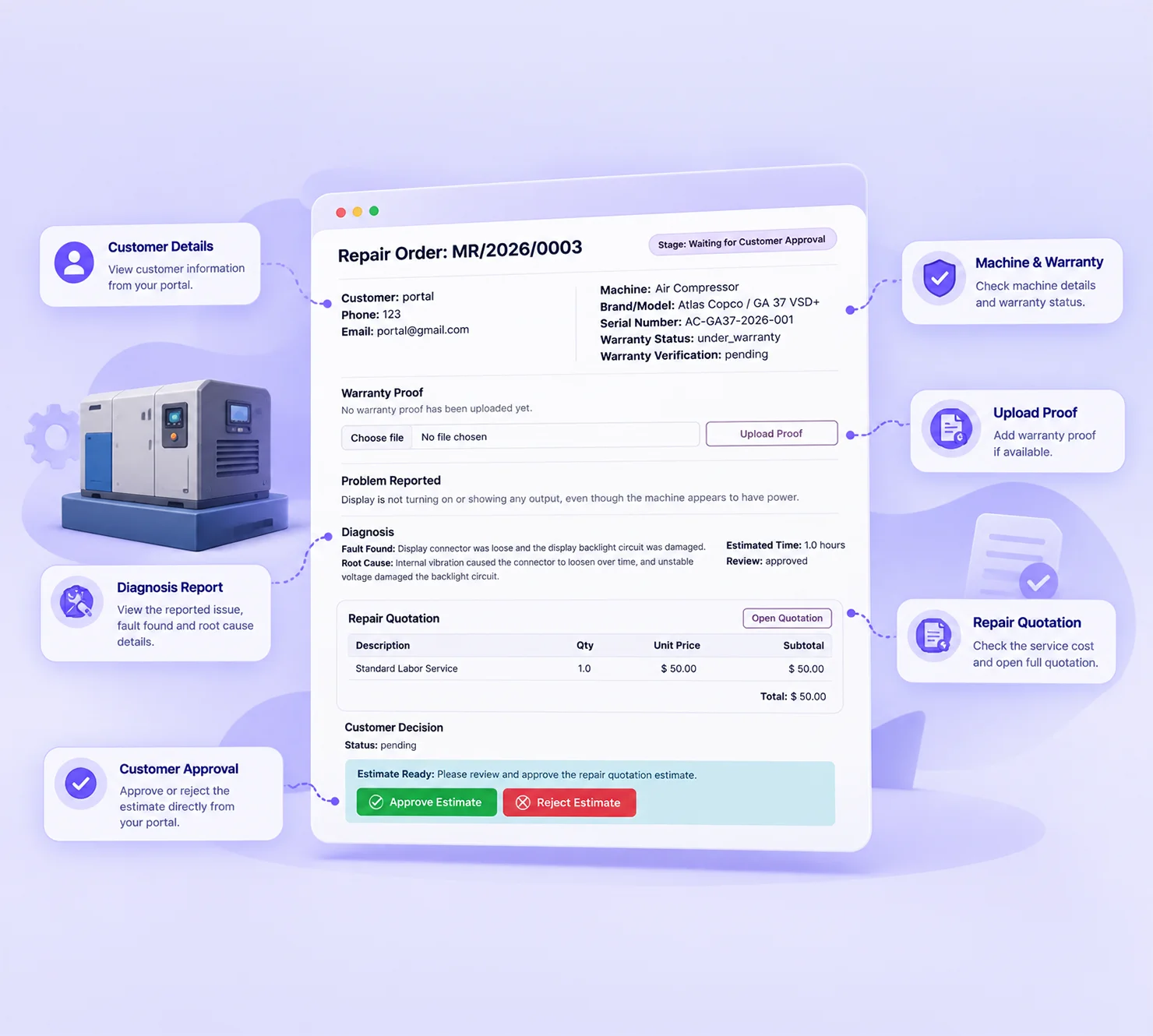 Machine Repair Customer Portal Management illustration
