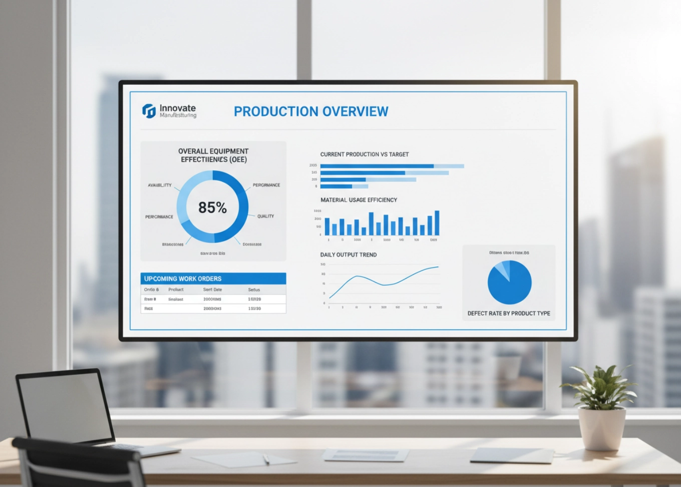 Manufacturing Management System dashboard managing production, inventory, and quality control