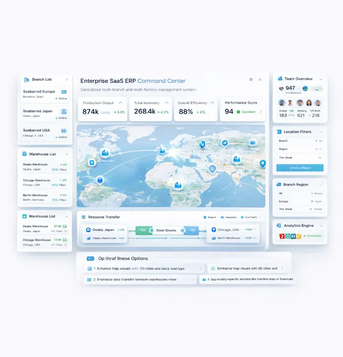 Multi-factory manufacturing management system with centralized branch performance monitoring