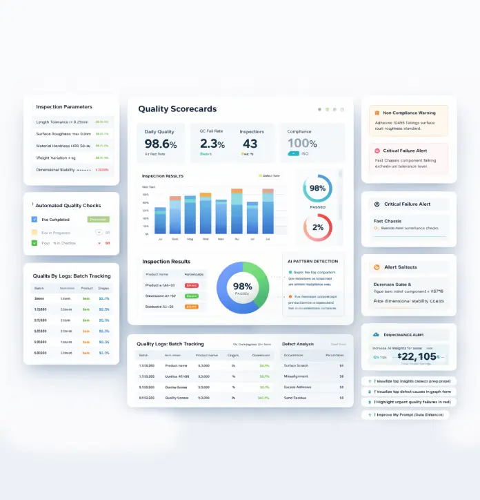 Manufacturing quality control management system with automated inspections and defect tracking