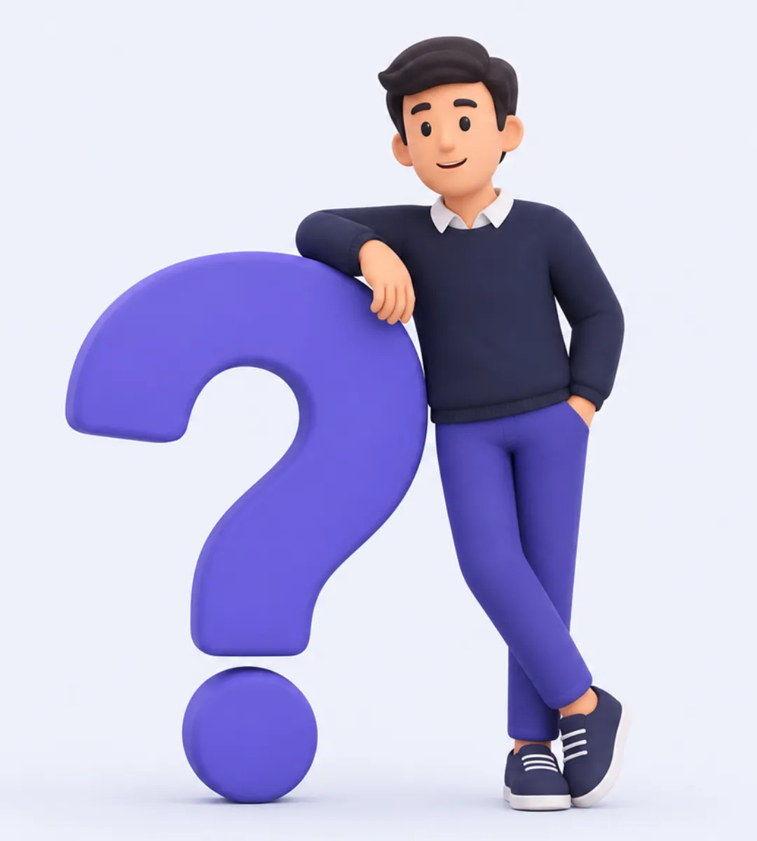 FAQ support character with question mark.