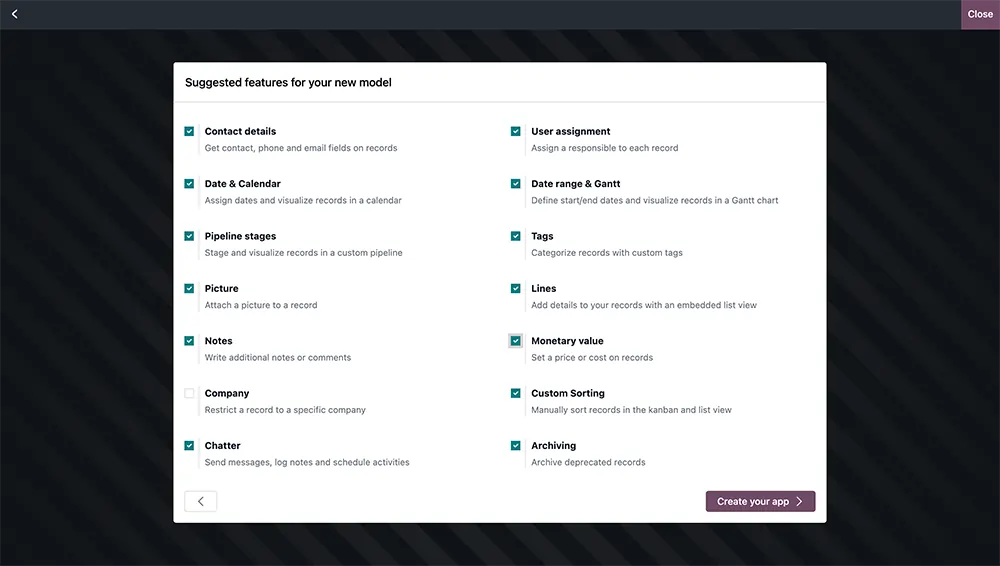Create and manage Odoo models for business data