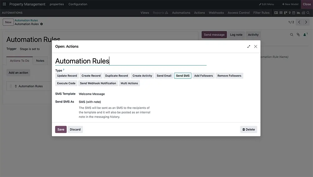 Odoo automation rules and workflow setup