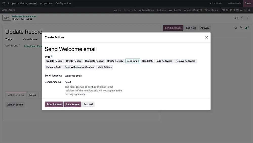 Odoo webhooks integration for real-time sync