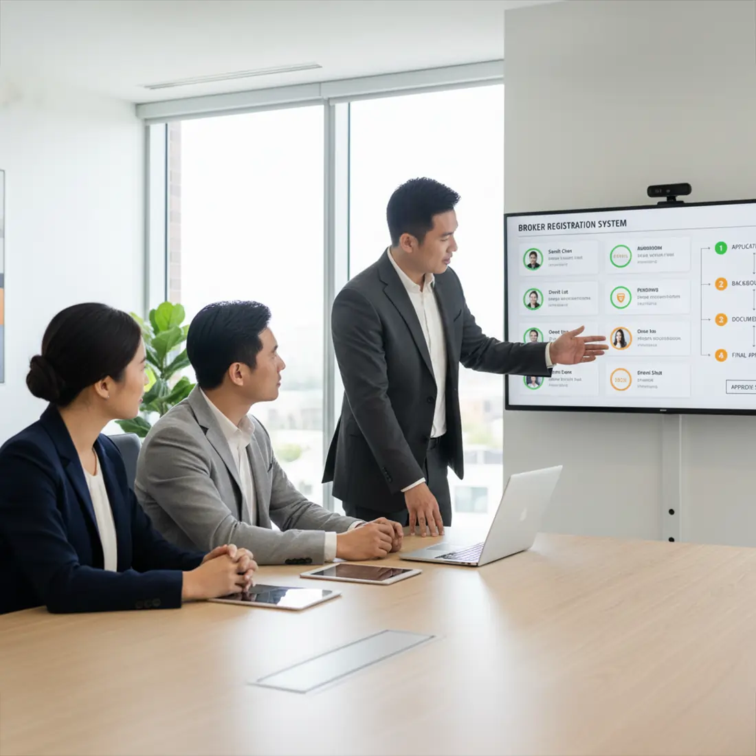 Property manager reviewing broker profiles