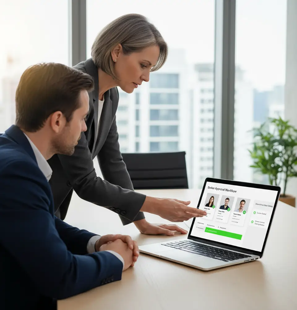 Property manager reviewing broker data