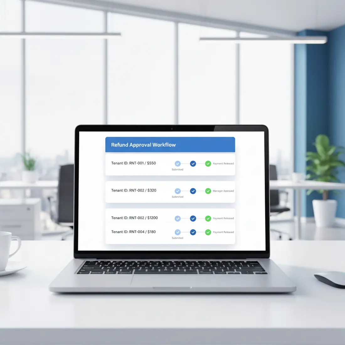 Tenant refund dashboard with tracking and approvals