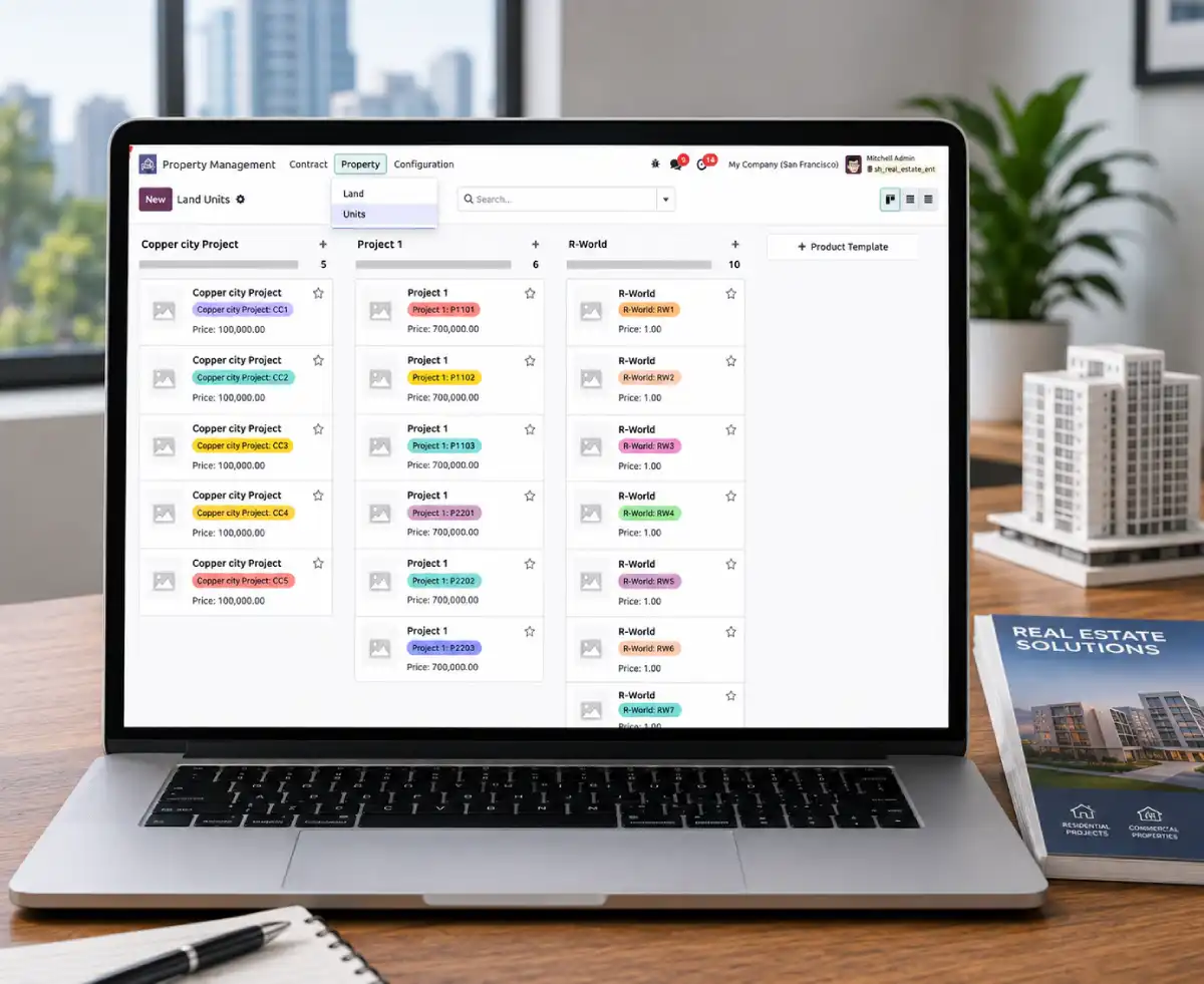 Real estate CRM dashboard on laptop