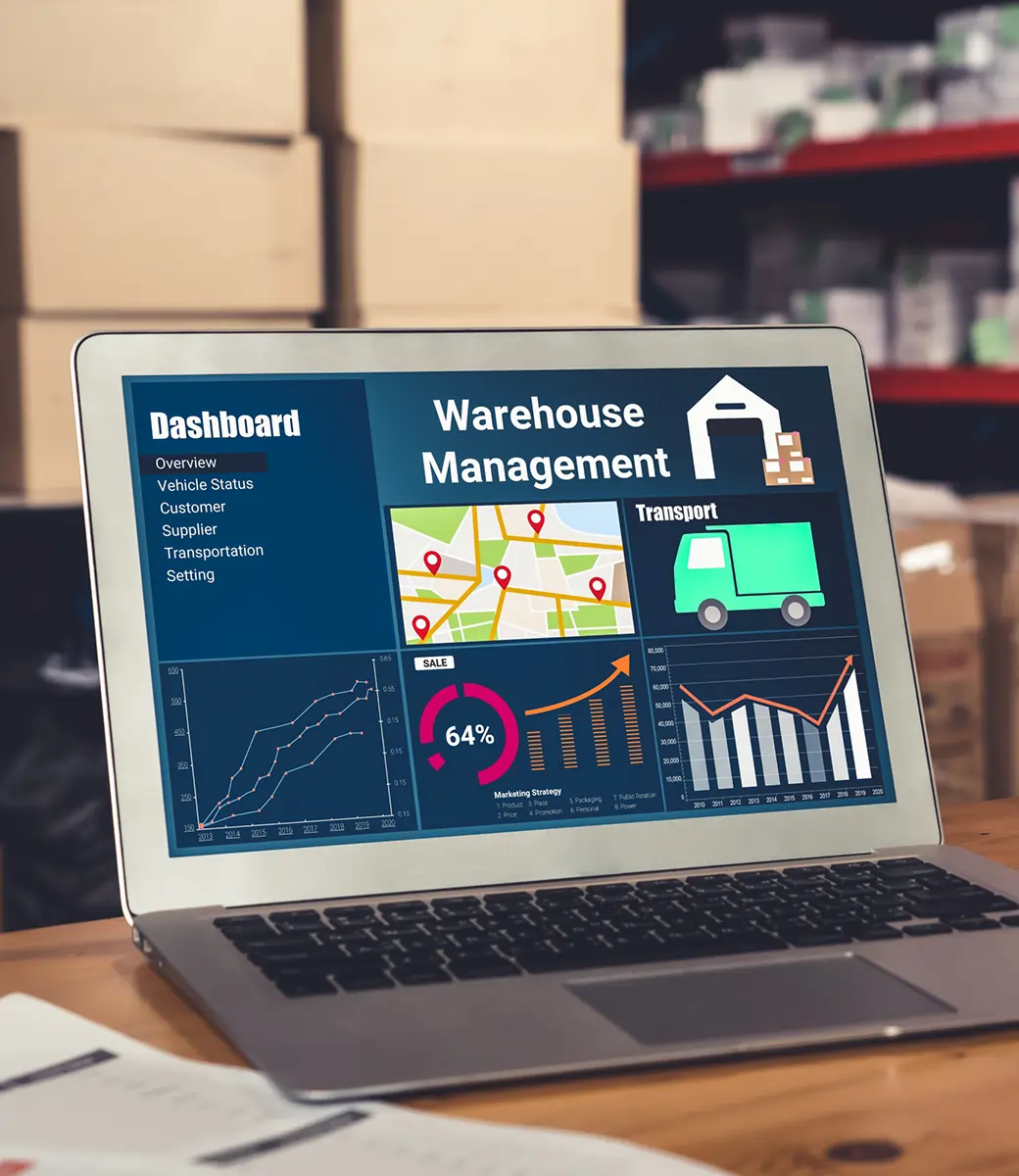Warehouse dashboard showing inventory data through Odoo ERP