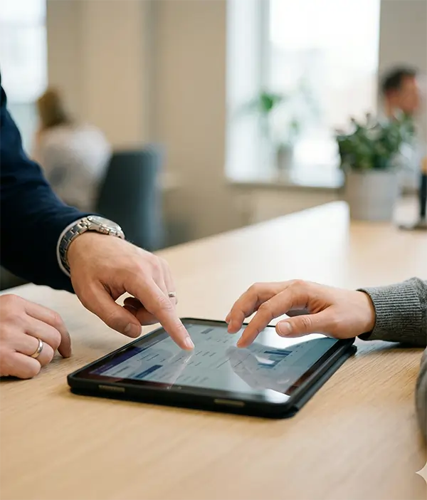users interacting with a tablet-based vehicle management system