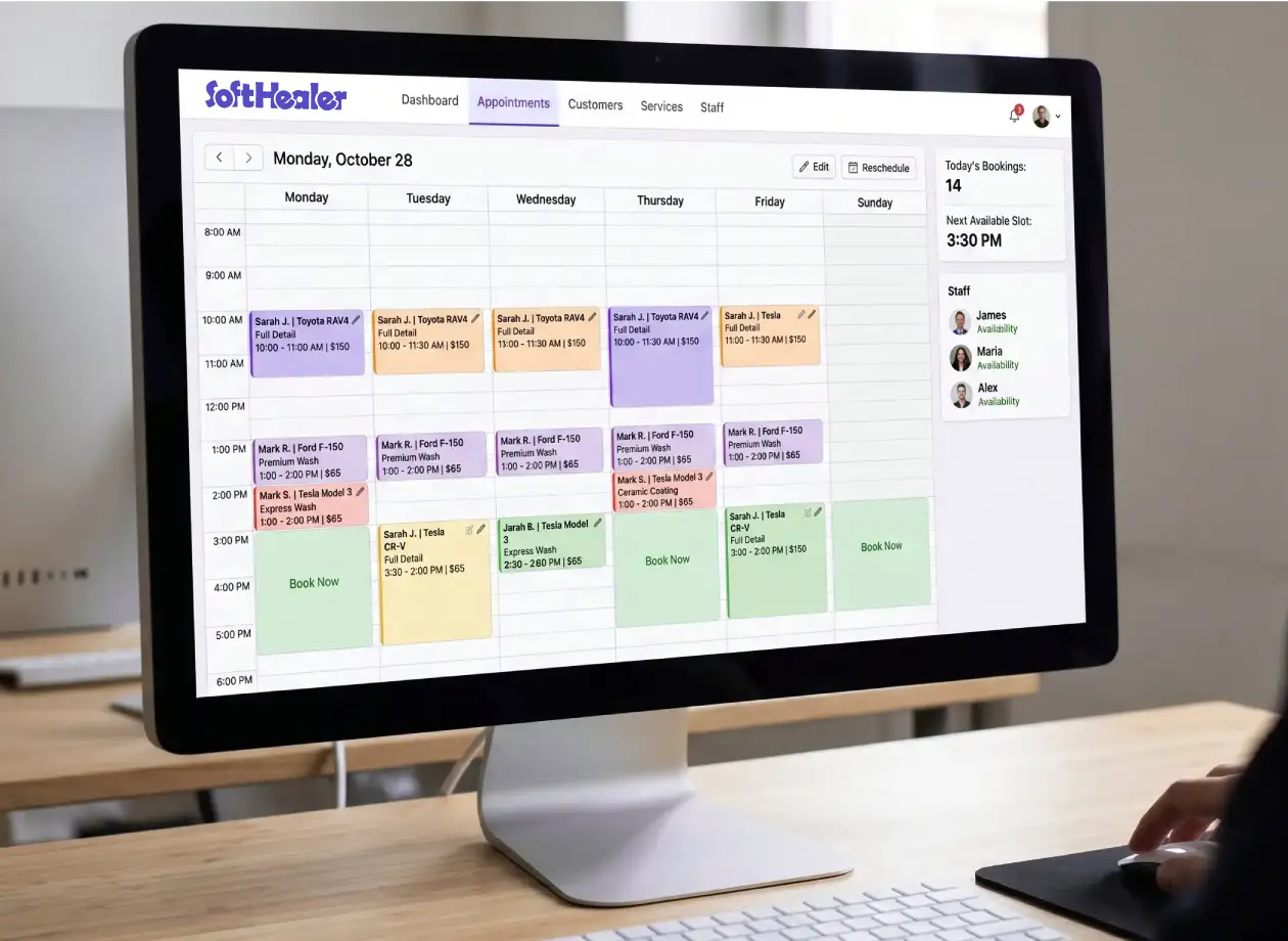 Online booking in vehicle wash software